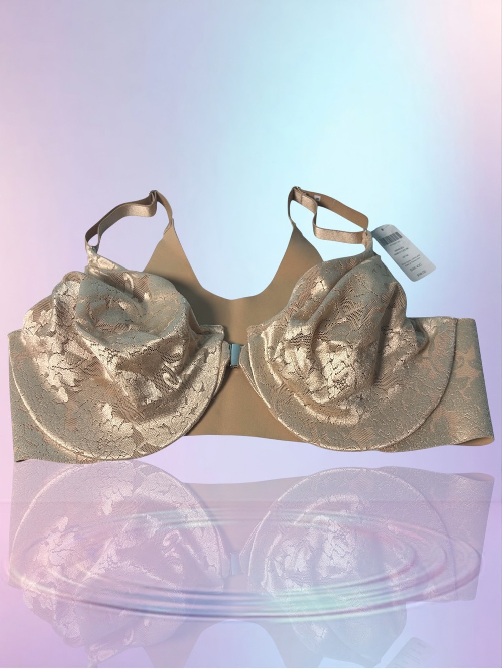 Soma Women Vanishing Back Unlined Front Close Lace Bra Soft Tan Size 42C